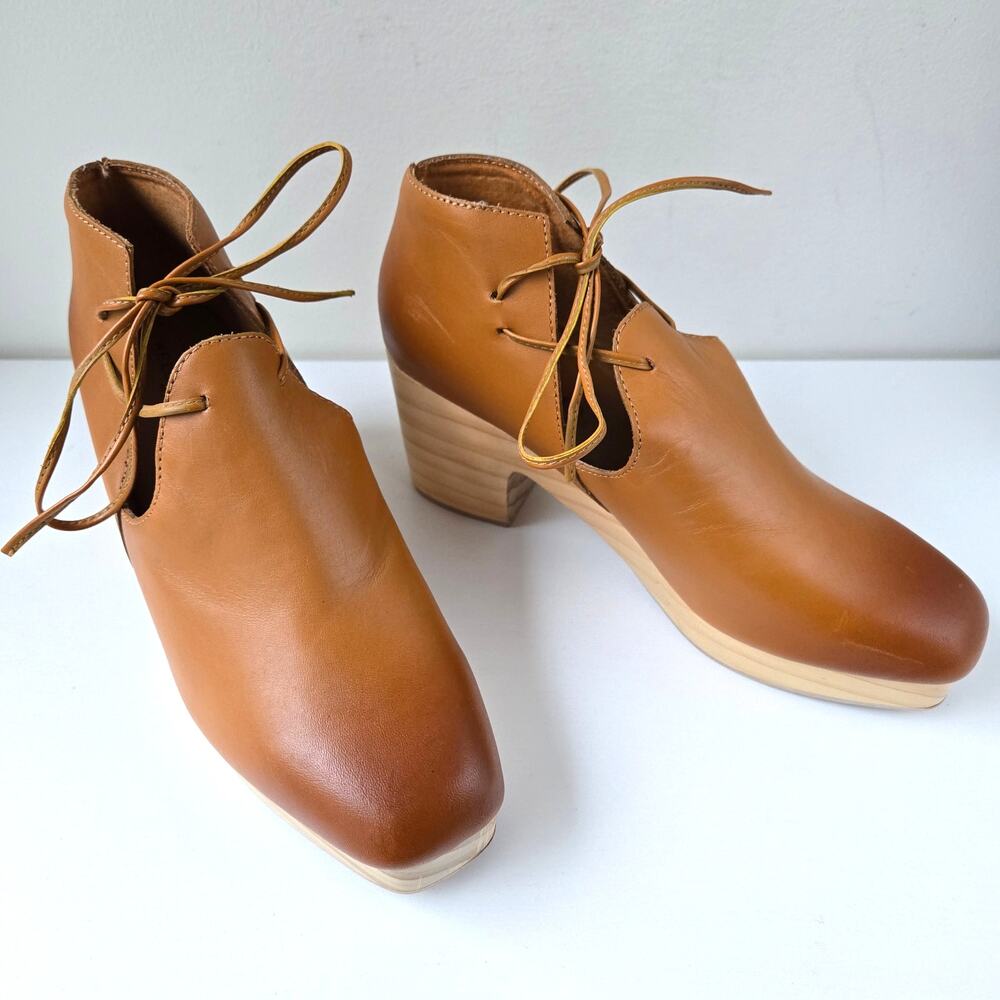 KELSI DAGGER BROOKLYN North Ankle Boot Leather Wood Platform Clogs Womens 6 36.5